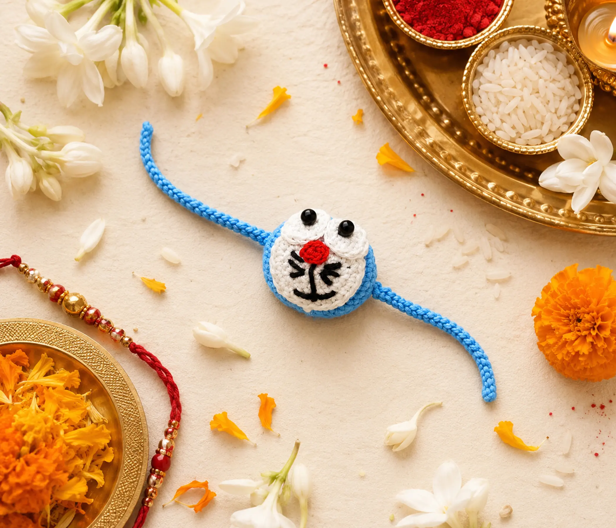 Doraemon Inspired Handcrafted Kids Crochet Rakhi